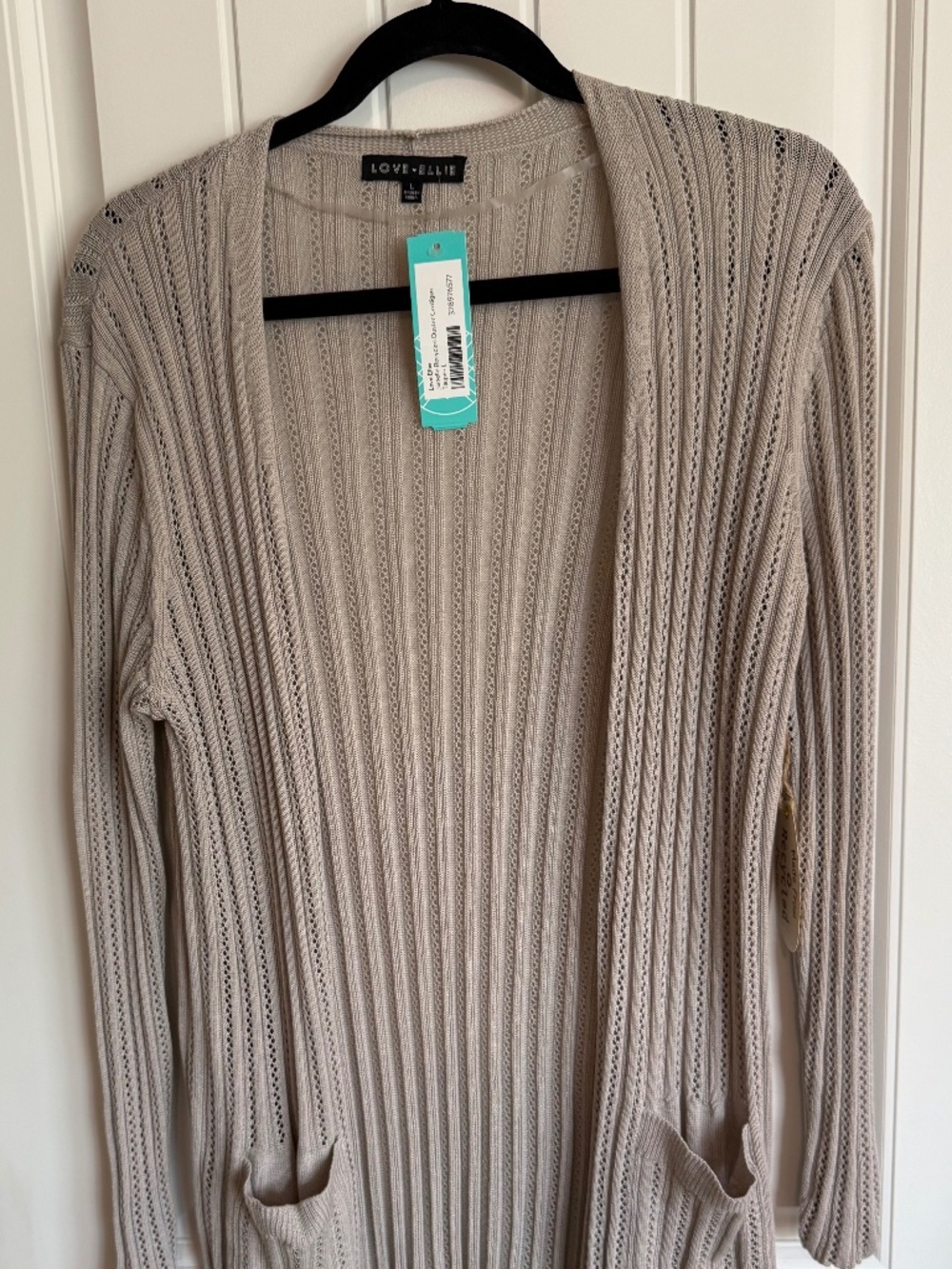 Love Ellie Duster Cardigan Long Open Knit Taupe Summer Boho Festival Size L NWT